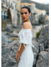 Puff Off Shoulder Sleeve Ivory Lace Wedding Dress